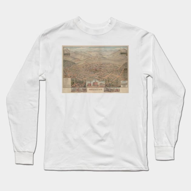 Vintage Pictorial Map of Prescott Arizona (1885) Long Sleeve T-Shirt by Bravuramedia